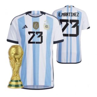 Women's Emiliano Martinez Argentina National Team White Home 3 Stars 2022 World Cup Champions Jersey