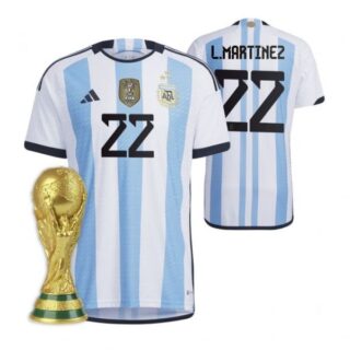 Women's Lautaro Martinez Argentina National Team White Home 3 Stars 2022 World Cup Champions Jersey