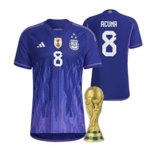 Women's Marcos Acuna Argentina National Team Purple Away 3 Stars 2022 World Cup Champions Jersey