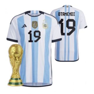Women's Nicolas Otamendi Argentina National Team White Home 3 Stars 2022 World Cup Champions Jersey
