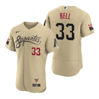 Men's Arizona Diamondbacks #33 Jay Bell Serpientes City Connect Jersey Gold - Stitched