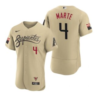Men's Arizona Diamondbacks #4 Ketel Marte Serpientes City Connect Jersey Gold - Stitched