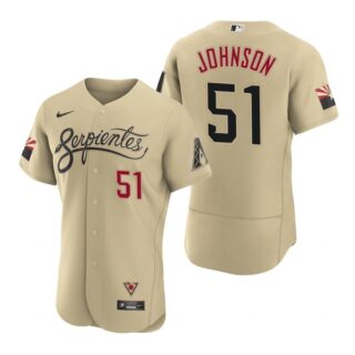 Men's Arizona Diamondbacks #51 Randy Johnson Serpientes City Connect Jersey Gold - Stitched