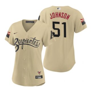 Women Arizona Diamondbacks #51 Randy Johnson Serpientes City Connect Jersey Gold - Stitched