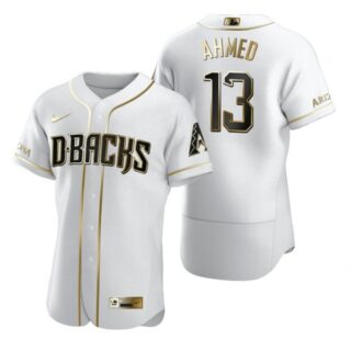 Men's Nick Ahmed Arizona Diamondbacks Flex Base Jersey White Golden