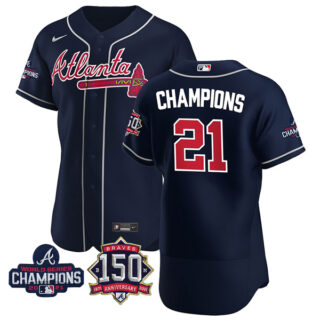 Men's Atlanta Braves Champions 2021 World Series Champions Stitched Jersey Flex Base Navy