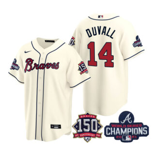 Youth Atlanta Braves Adam Duvall 2021 World Series Champions Stitched Jersey Cool Base Cream