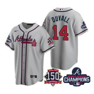 Youth Atlanta Braves Adam Duvall 2021 World Series Champions Stitched Jersey Cool Base Gray