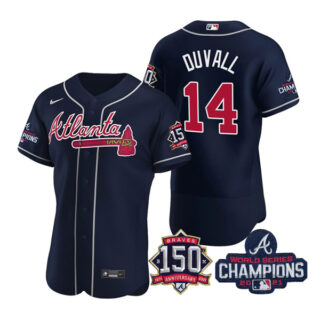 Men's Atlanta Braves Adam Duvall 2021 World Series Champions Stitched Jersey Flex Base Navy