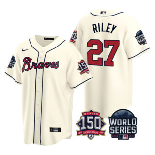 Youth Atlanta Braves Austin Riley 2021 World Series Stitched Jersey Cool Base Cream