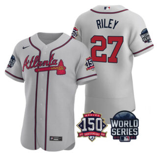 Men's Atlanta Braves Austin Riley 2021 World Series Stitched Jersey Flex Base Gray