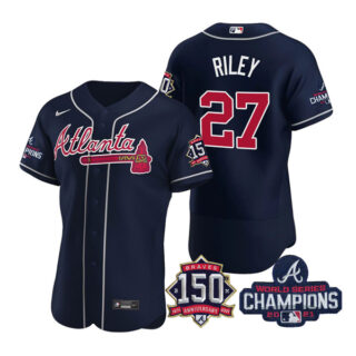Men's Atlanta Braves Austin Riley 2021 World Series Champions Stitched Jersey Flex Base Navy