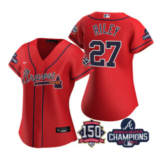 Women's Atlanta Braves Austin Riley 2021 World Series Champions Stitched Jersey Red