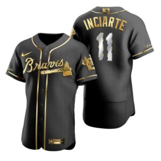 Men's #11 Ender Inciarte Atlanta Braves Flex Base Jersey Black Golden
