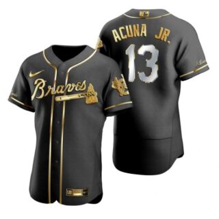 Men's Ronald Acuna Jr. Atlanta Braves Flex Base Jersey Black Golden