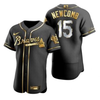 Men's #15 Sean Newcomb Atlanta Braves Flex Base Jersey Black Golden