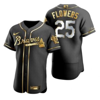 Men's Tyler Flowers Atlanta Braves Flex Base Jersey Black Golden