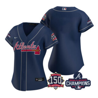 Women's Atlanta Braves Blank 2021 World Series Champions Stitched Jersey Navy WS