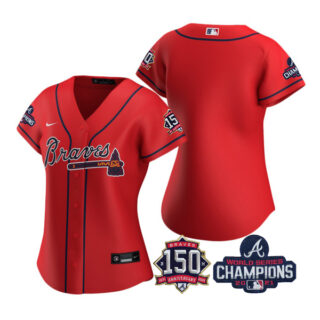 Women's Atlanta Braves Blank 2021 World Series Champions Stitched Jersey Red