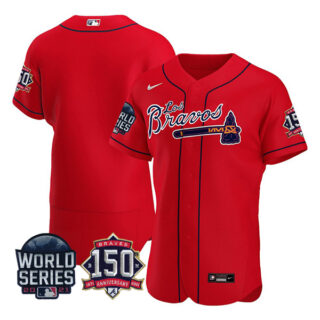Men's Atlanta Braves Blank Los Bravos 2021 World Series Stitched Jersey - Red