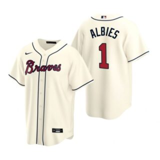 Men's #1 Ozzie Albies Atlanta Braves Cool Base Jersey Cream