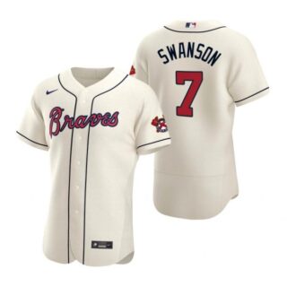 Men's #7 Dansby Swanson Atlanta Braves Flex Base Jersey Cream