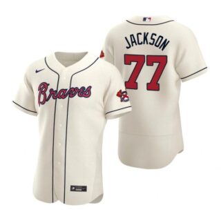 Men's #77 Luke Jackson Atlanta Braves Flex Base Jersey Cream