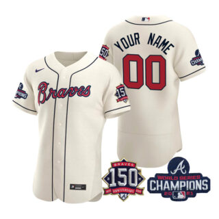 Men's Atlanta Braves Custom 2021 World Series Champions Stitched Jersey Flex Base Cream