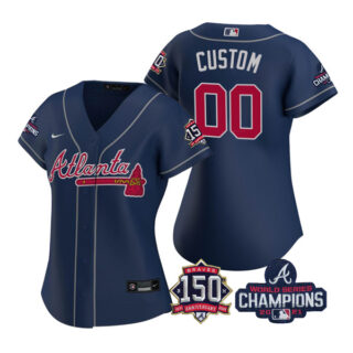 Women's Atlanta Braves Custom 2021 World Series Champions Stitched Jersey Navy