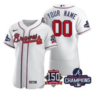 Men's Atlanta Braves Custom 2021 World Series Champions Stitched Jersey Flex Base White Home