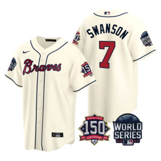 Youth Atlanta Braves Dansby Swanson 2021 World Series Stitched Jersey Cool Base Cream
