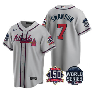 Youth Atlanta Braves Dansby Swanson 2021 World Series Stitched Jersey Cool Base Gray