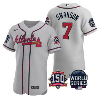 Men's Atlanta Braves Dansby Swanson 2021 World Series Stitched Jersey Flex Base Gray