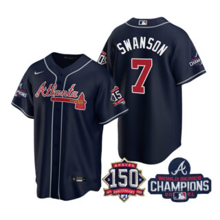 Youth Atlanta Braves Dansby Swanson 2021 World Series Champions Stitched Jersey Cool Base Navy