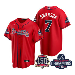 Youth Atlanta Braves Dansby Swanson 2021 World Series Champions Stitched Jersey Cool Base Red