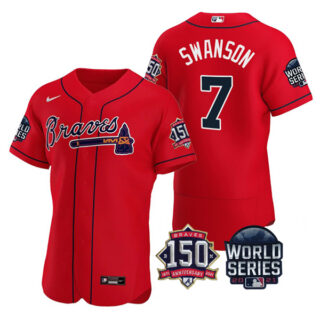 Men's Atlanta Braves Dansby Swanson 2021 World Series Stitched Jersey Flex Base Red