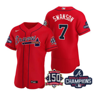 Men's Atlanta Braves Dansby Swanson 2021 World Series Champions Stitched Jersey Flex Base Red