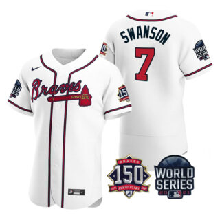 Men's Atlanta Braves Dansby Swanson 2021 World Series Stitched Jersey Flex Base White Home