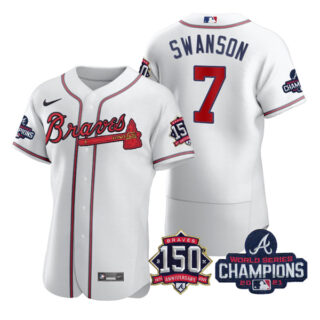 Men's Atlanta Braves Dansby Swanson 2021 World Series Champions Stitched Jersey Flex Base White Home