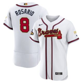 Men's Flex Base Atlanta Braves Eddie Rosario 2022 Gold Program White Stitched Jersey