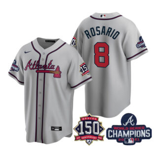 Youth Atlanta Braves Eddie Rosario 2021 World Series Champions Stitched Jersey Cool Base Gray