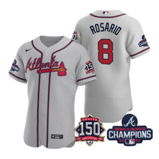Men's Atlanta Braves Eddie Rosario 2021 World Series Champions Stitched Jersey Flex Base Gray