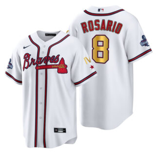 Men's Atlanta Braves Eddie Rosario 2022 White Gold Program 4-Time World Series Champions Jersey