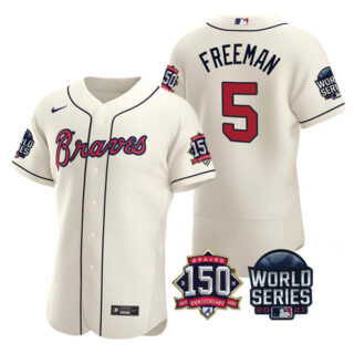 Men's Atlanta Braves Freddie Freeman 2021 World Series Stitched Jersey Flex Base Cream