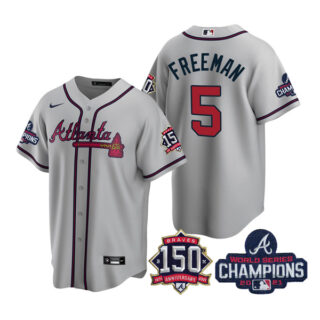 Youth Atlanta Braves Freddie Freeman 2021 World Series Champions Stitched Jersey Cool Base Gray