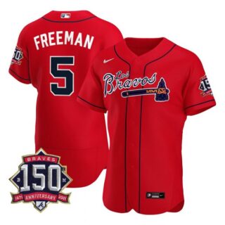 Men's #5 Freddie Freeman Atlanta Braves Los Bravos Red Stitched Jersey Red