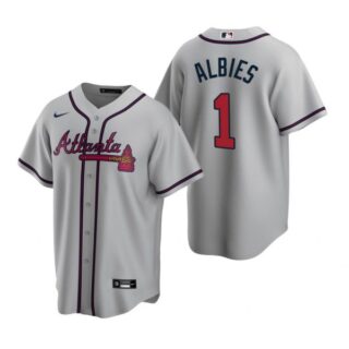 Men's #1 Ozzie Albies Atlanta Braves Cool Base Jersey Gray
