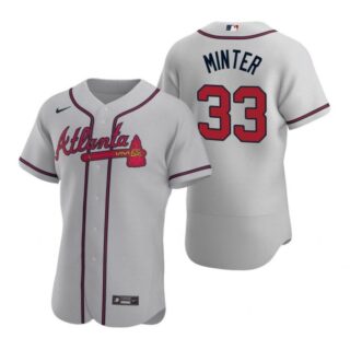 Men's #33 A.J. Minter Atlanta Braves Flex Base Jersey Gray