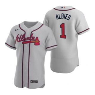 Men's #1 Ozzie Albies Atlanta Braves Flex Base Jersey Gray