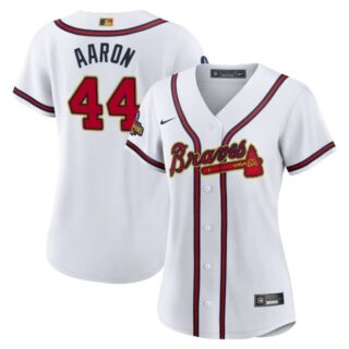 Women's Atlanta Braves Hank Aaron 2022 Gold Program White Stitched Jersey